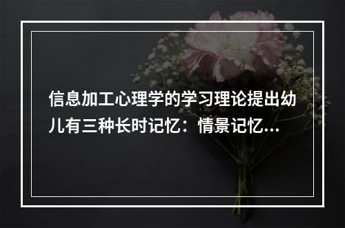 信息加工心理学的学习理论提出幼儿有三种长时记忆：情景记忆、（