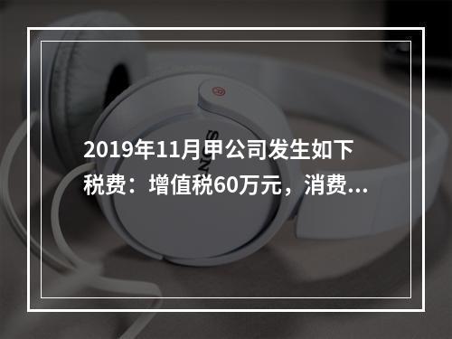 2019年11月甲公司发生如下税费：增值税60万元，消费税8