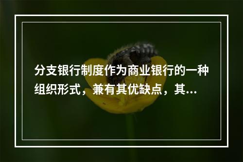 分支银行制度作为商业银行的一种组织形式，兼有其优缺点，其优点