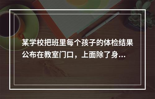 某学校把班里每个孩子的体检结果公布在教室门口，上面除了身高、