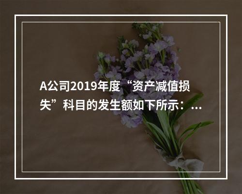 A公司2019年度“资产减值损失”科目的发生额如下所示：存货