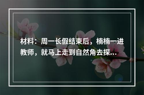 材料：周一长假结束后，楠楠一进教师，就马上走到自然角去探望小