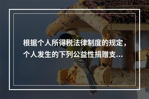 根据个人所得税法律制度的规定，个人发生的下列公益性捐赠支出中