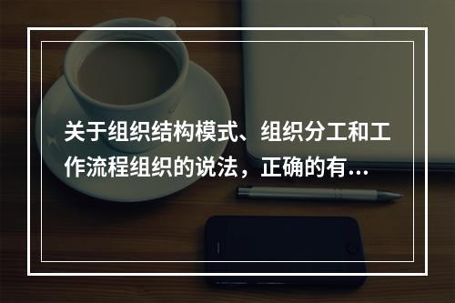 关于组织结构模式、组织分工和工作流程组织的说法，正确的有（　