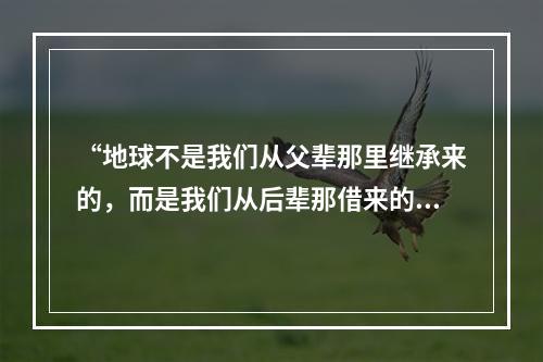 “地球不是我们从父辈那里继承来的，而是我们从后辈那借来的。”