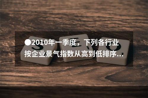 ●2010年一季度，下列各行业按企业景气指数从高到低排序正确