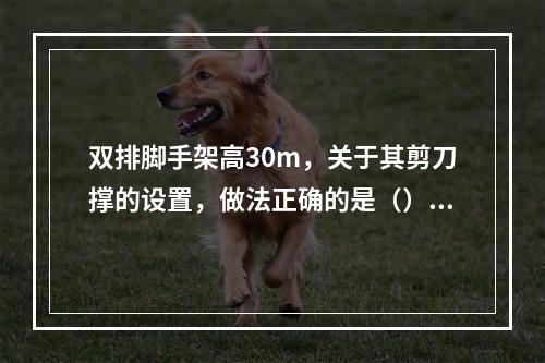 双排脚手架高30m，关于其剪刀撑的设置，做法正确的是（）。