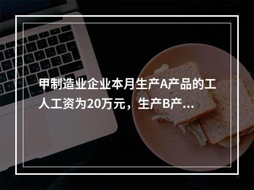 甲制造业企业本月生产A产品的工人工资为20万元，生产B产品的