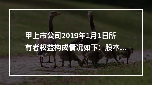 甲上市公司2019年1月1日所有者权益构成情况如下：股本15