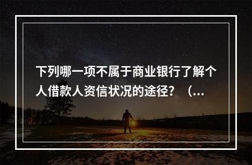 下列哪一项不属于商业银行了解个人借款人资信状况的途径？（　　