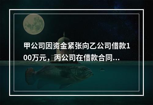 甲公司因资金紧张向乙公司借款100万元，丙公司在借款合同上签