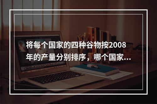 将每个国家的四种谷物按2008年的产量分别排序，哪个国家产量