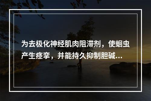 为去极化神经肌肉阻滞剂，使蛔虫产生痉挛，并能持久抑制胆碱酯酶