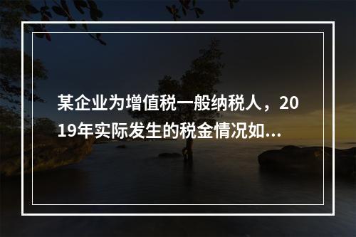 某企业为增值税一般纳税人，2019年实际发生的税金情况如下：