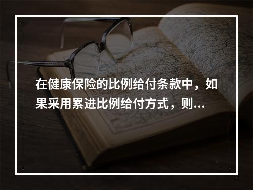 在健康保险的比例给付条款中，如果采用累进比例给付方式，则保险