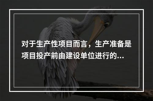 对于生产性项目而言，生产准备是项目投产前由建设单位进行的一项