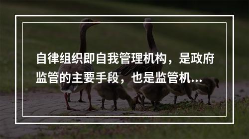 自律组织即自我管理机构，是政府监管的主要手段，也是监管机构进