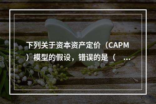 下列关于资本资产定价（CAPM）模型的假设，错误的是（　　）