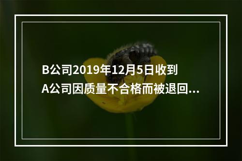 B公司2019年12月5日收到A公司因质量不合格而被退回的商