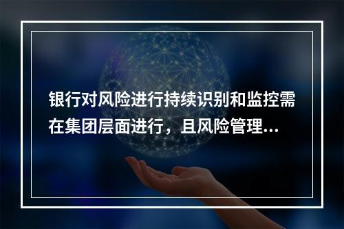 银行对风险进行持续识别和监控需在集团层面进行，且风险管理和内