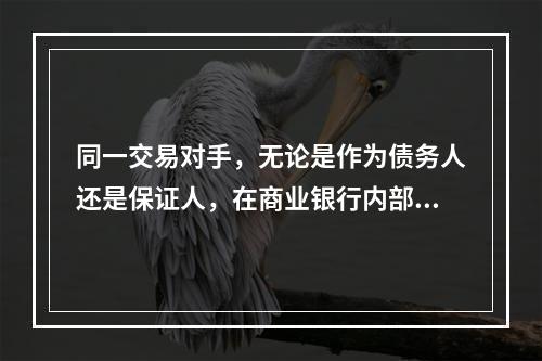 同一交易对手，无论是作为债务人还是保证人，在商业银行内部只能