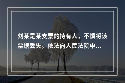 刘某是某支票的持有人，不慎将该票据丢失。依法向人民法院申请了