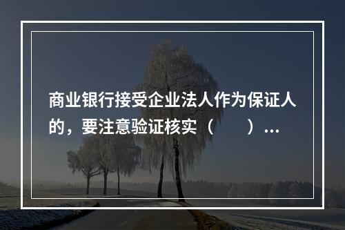 商业银行接受企业法人作为保证人的，要注意验证核实（　　）。