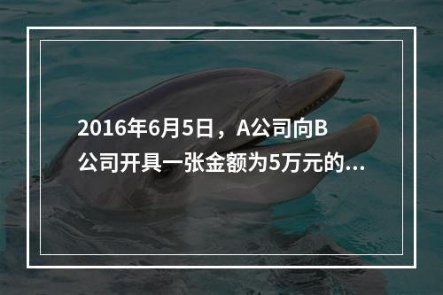 2016年6月5日，A公司向B公司开具一张金额为5万元的支票