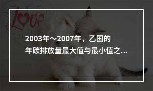 2003年～2007年，乙国的年碳排放量最大值与最小值之间的