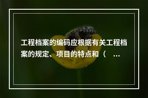 工程档案的编码应根据有关工程档案的规定、项目的特点和（　）等