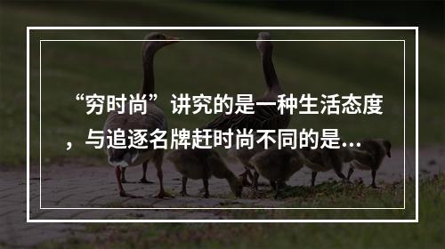 “穷时尚”讲究的是一种生活态度，与追逐名牌赶时尚不同的是“穷