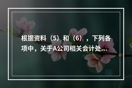 根据资料（5）和（6），下列各项中，关于A公司相关会计处理结