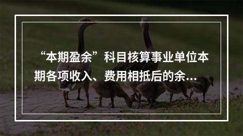 “本期盈余”科目核算事业单位本期各项收入、费用相抵后的余额。