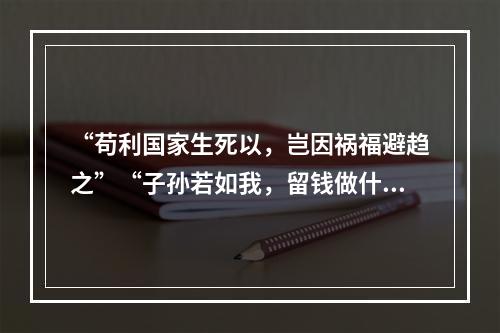 “苟利国家生死以，岂因祸福避趋之”“子孙若如我，留钱做什么？