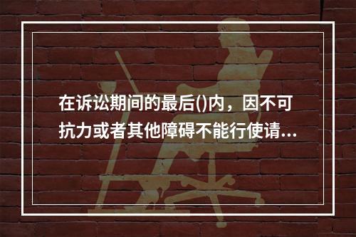 在诉讼期间的最后()内，因不可抗力或者其他障碍不能行使请求权