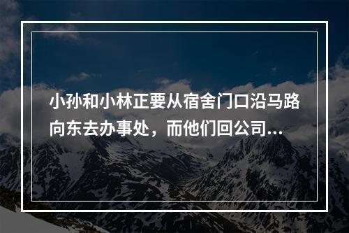 小孙和小林正要从宿舍门口沿马路向东去办事处，而他们回公司要