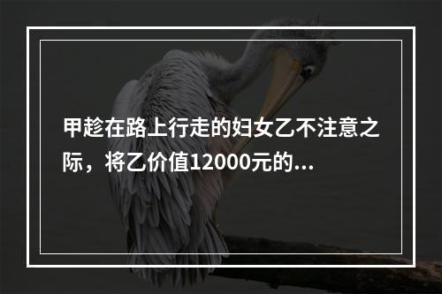 甲趁在路上行走的妇女乙不注意之际，将乙价值12000元的项