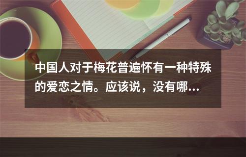 中国人对于梅花普遍怀有一种特殊的爱恋之情。应该说，没有哪一