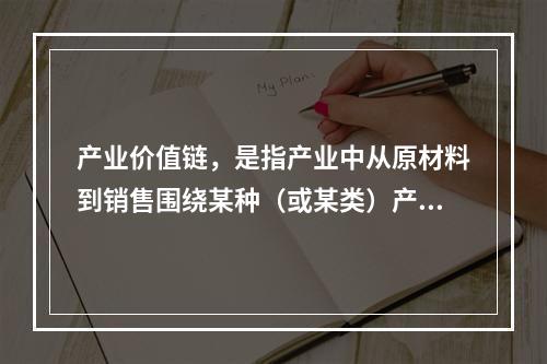 产业价值链，是指产业中从原材料到销售围绕某种（或某类）产品