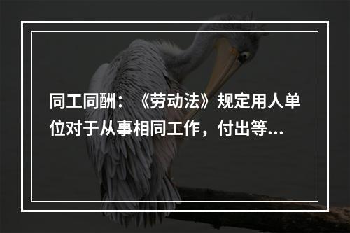 同工同酬：《劳动法》规定用人单位对于从事相同工作，付出等量