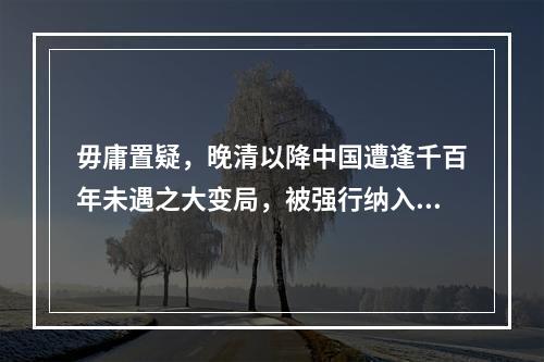 毋庸置疑，晚清以降中国遭逢千百年未遇之大变局，被强行纳入世