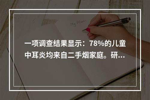 一项调查结果显示：78%的儿童中耳炎均来自二手烟家庭。研究