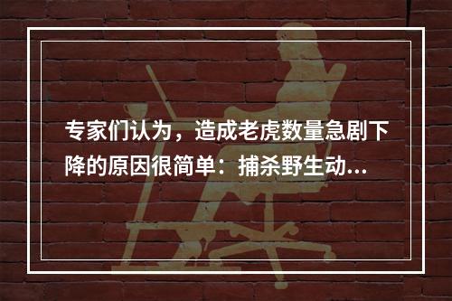 专家们认为，造成老虎数量急剧下降的原因很简单：捕杀野生动物