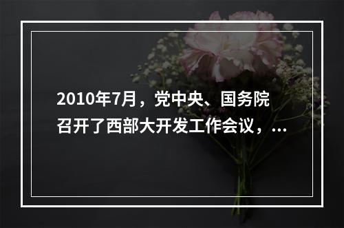 2010年7月，党中央、国务院召开了西部大开发工作会议，总