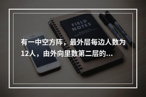 有一中空方阵，最外层每边人数为12人，由外向里数第二层的人