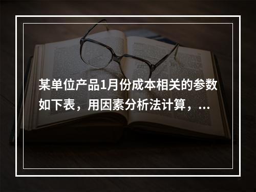 某单位产品1月份成本相关的参数如下表，用因素分析法计算，单位