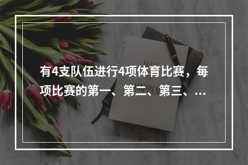 有4支队伍进行4项体育比赛，每项比赛的第一、第二、第三、第