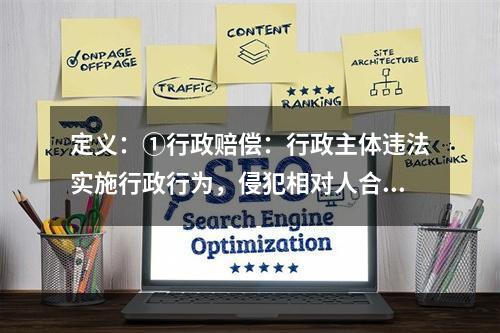 定义：①行政赔偿：行政主体违法实施行政行为，侵犯相对人合法