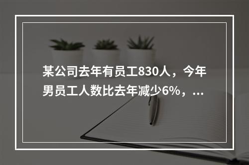 某公司去年有员工830人，今年男员工人数比去年减少6%，女