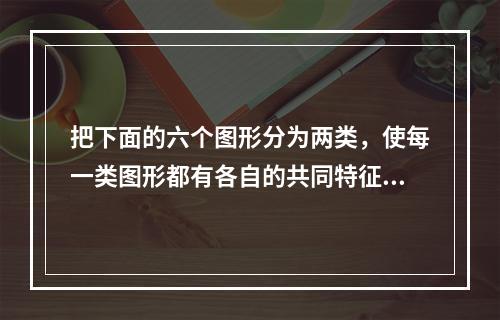 把下面的六个图形分为两类，使每一类图形都有各自的共同特征或